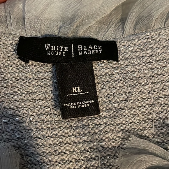 White House Black Market Women's Cardigan Sweater Gray Silver Sequins Ruffle XL - Picture 4 of 8